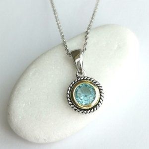 Blue Topaz sterling silver 14k Gold two tone pendant necklace